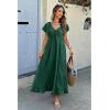imageECOWISH Womens Summer Maxi Dress 2025 Flutter Short Sleeve V Neck Tie Front Wedding Guest Vacation Tiered Flowy DressesDark Green