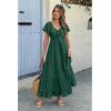 imageECOWISH Womens Summer Maxi Dress 2025 Flutter Short Sleeve V Neck Tie Front Wedding Guest Vacation Tiered Flowy DressesDark Green