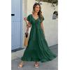 imageECOWISH Womens Summer Maxi Dress 2025 Flutter Short Sleeve V Neck Tie Front Wedding Guest Vacation Tiered Flowy DressesDark Green