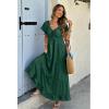 imageECOWISH Womens Summer Maxi Dress 2025 Flutter Short Sleeve V Neck Tie Front Wedding Guest Vacation Tiered Flowy DressesDark Green