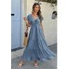 imageECOWISH Womens Summer Maxi Dress 2025 Flutter Short Sleeve V Neck Tie Front Wedding Guest Vacation Tiered Flowy DressesGrey Blue