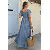 imageECOWISH Womens Summer Maxi Dress 2025 Flutter Short Sleeve V Neck Tie Front Wedding Guest Vacation Tiered Flowy DressesGrey Blue