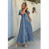 imageECOWISH Womens Summer Maxi Dress 2025 Flutter Short Sleeve V Neck Tie Front Wedding Guest Vacation Tiered Flowy DressesGrey Blue
