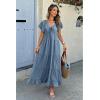 imageECOWISH Womens Summer Maxi Dress 2025 Flutter Short Sleeve V Neck Tie Front Wedding Guest Vacation Tiered Flowy DressesGrey Blue