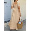 imageECOWISH Womens Summer Maxi Dress 2025 Flutter Short Sleeve V Neck Tie Front Wedding Guest Vacation Tiered Flowy DressesKhaki