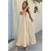 imageECOWISH Womens Summer Maxi Dress 2025 Flutter Short Sleeve V Neck Tie Front Wedding Guest Vacation Tiered Flowy DressesKhaki