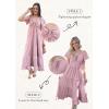 imageECOWISH Womens Summer Maxi Dress 2025 Flutter Short Sleeve V Neck Tie Front Wedding Guest Vacation Tiered Flowy DressesKhaki