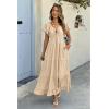imageECOWISH Womens Summer Maxi Dress 2025 Flutter Short Sleeve V Neck Tie Front Wedding Guest Vacation Tiered Flowy DressesKhaki