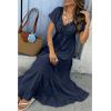 imageECOWISH Womens Summer Maxi Dress 2025 Flutter Short Sleeve V Neck Tie Front Wedding Guest Vacation Tiered Flowy DressesNavy Blue