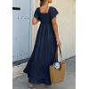 imageECOWISH Womens Summer Maxi Dress 2025 Flutter Short Sleeve V Neck Tie Front Wedding Guest Vacation Tiered Flowy DressesNavy Blue