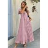 imageECOWISH Womens Summer Maxi Dress 2025 Flutter Short Sleeve V Neck Tie Front Wedding Guest Vacation Tiered Flowy DressesPink