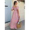imageECOWISH Womens Summer Maxi Dress 2025 Flutter Short Sleeve V Neck Tie Front Wedding Guest Vacation Tiered Flowy DressesPink