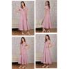 imageECOWISH Womens Summer Maxi Dress 2025 Flutter Short Sleeve V Neck Tie Front Wedding Guest Vacation Tiered Flowy DressesPink