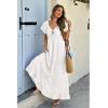 imageECOWISH Womens Summer Maxi Dress 2025 Flutter Short Sleeve V Neck Tie Front Wedding Guest Vacation Tiered Flowy DressesWhite