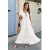 imageECOWISH Womens Summer Maxi Dress 2025 Flutter Short Sleeve V Neck Tie Front Wedding Guest Vacation Tiered Flowy DressesWhite