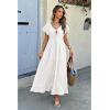 imageECOWISH Womens Summer Maxi Dress 2025 Flutter Short Sleeve V Neck Tie Front Wedding Guest Vacation Tiered Flowy DressesWhite
