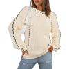 imageECOWISH Oversized Sweaters for Women Fall Winter Cable Knit Chunky Color Block Tops Jumper Long Sleeve Crewneck Pullover 2025White