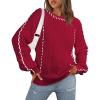 imageECOWISH Oversized Sweaters for Women Fall Winter Cable Knit Chunky Color Block Tops Jumper Long Sleeve Crewneck Pullover 2025Wine Red