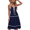 imageECOWISH Women 2025 Summer Dresses Tie Front VNeck Spaghetti Strap Button Down ALine Backless Swing Midi Dress432 Navy Blue