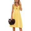 imageECOWISH Women 2025 Summer Dresses Tie Front VNeck Spaghetti Strap Button Down ALine Backless Swing Midi DressYellowfunctional Buttons