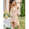 imageECOWISH Women Summer Off Shoulder Midi Cottagecore Dress Western Country Renaissance Peasant High Low Costume 34 Sleeve 2025Beige