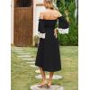 imageECOWISH Women Summer Off Shoulder Midi Cottagecore Dress Western Country Renaissance Peasant High Low Costume 34 Sleeve 2025Black