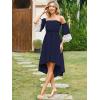 imageECOWISH Women Summer Off Shoulder Midi Cottagecore Dress Western Country Renaissance Peasant High Low Costume 34 Sleeve 2025Navy Blue