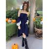 imageECOWISH Women Summer Off Shoulder Midi Cottagecore Dress Western Country Renaissance Peasant High Low Costume 34 Sleeve 2025Navy Blue