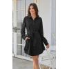 imageECOWISH Womens Button Shirt Dress with Pockets Fall Summer Short Mini Dresses Long Sleeve 34 Sleeve Long Tunics Blouse Belt19blacknew