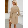 imageECOWISH Womens Button Shirt Dress with Pockets Fall Summer Short Mini Dresses Long Sleeve 34 Sleeve Long Tunics Blouse Belt19khaki Beige