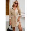 imageECOWISH Womens Button Shirt Dress with Pockets Fall Summer Short Mini Dresses Long Sleeve 34 Sleeve Long Tunics Blouse Belt19khaki Beige