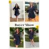 imageECOWISH Womens Button Shirt Dress with Pockets Fall Summer Short Mini Dresses Long Sleeve 34 Sleeve Long Tunics Blouse Belt19navyblue