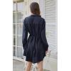 imageECOWISH Womens Button Shirt Dress with Pockets Fall Summer Short Mini Dresses Long Sleeve 34 Sleeve Long Tunics Blouse Belt19navyblue