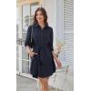 imageECOWISH Womens Button Shirt Dress with Pockets Fall Summer Short Mini Dresses Long Sleeve 34 Sleeve Long Tunics Blouse Belt19navyblue