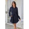 imageECOWISH Womens Button Shirt Dress with Pockets Fall Summer Short Mini Dresses Long Sleeve 34 Sleeve Long Tunics Blouse Belt19navyblue