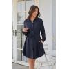 imageECOWISH Womens Button Shirt Dress with Pockets Fall Summer Short Mini Dresses Long Sleeve 34 Sleeve Long Tunics Blouse Belt19navyblue