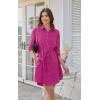 imageECOWISH Womens Button Shirt Dress with Pockets Fall Summer Short Mini Dresses Long Sleeve 34 Sleeve Long Tunics Blouse Belt19rose Red