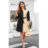imageECOWISH Womens Button Shirt Dress with Pockets Fall Summer Short Mini Dresses Long Sleeve 34 Sleeve Long Tunics Blouse Belt51black Beige