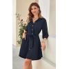 imageECOWISH Womens Button Shirt Dress with Pockets Fall Summer Short Mini Dresses Long Sleeve 34 Sleeve Long Tunics Blouse Belt51navy Blue