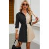 imageECOWISH Womens Button Shirt Dress with Pockets Fall Summer Short Mini Dresses Long Sleeve 34 Sleeve Long Tunics Blouse BeltVblack Beige