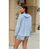 imageECOWISH Womens Button Up Shirt  Peter Pan Collar Frilled Short Sleeve Summer Tops Casual Cotton Retro Floral Blouse3461 White Blue