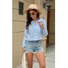 imageECOWISH Womens Button Up Shirt  Peter Pan Collar Frilled Short Sleeve Summer Tops Casual Cotton Retro Floral Blouse3461 White Blue