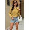 imageECOWISH Womens Button Up Shirt  Peter Pan Collar Frilled Short Sleeve Summer Tops Casual Cotton Retro Floral Blouse3461 Yellow