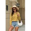 imageECOWISH Womens Button Up Shirt  Peter Pan Collar Frilled Short Sleeve Summer Tops Casual Cotton Retro Floral Blouse3461 Yellow