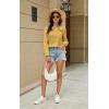 imageECOWISH Womens Button Up Shirt  Peter Pan Collar Frilled Short Sleeve Summer Tops Casual Cotton Retro Floral Blouse3461 Yellow
