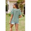 imageECOWISH Womens Button Up Shirt  Peter Pan Collar Frilled Short Sleeve Summer Tops Casual Cotton Retro Floral BlouseGreen