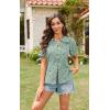 imageECOWISH Womens Button Up Shirt  Peter Pan Collar Frilled Short Sleeve Summer Tops Casual Cotton Retro Floral BlouseGreen