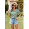 imageECOWISH Womens Button Up Shirt  Peter Pan Collar Frilled Short Sleeve Summer Tops Casual Cotton Retro Floral BlouseGreen