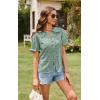 imageECOWISH Womens Button Up Shirt  Peter Pan Collar Frilled Short Sleeve Summer Tops Casual Cotton Retro Floral BlouseGreen