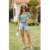 imageECOWISH Womens Button Up Shirt  Peter Pan Collar Frilled Short Sleeve Summer Tops Casual Cotton Retro Floral BlouseGreen